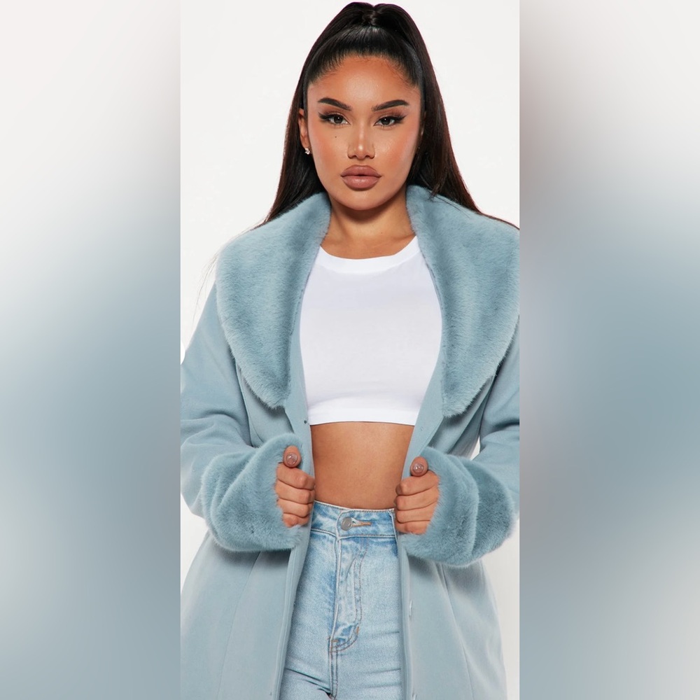 Fashion Nova Best Dressed Coat - Dusty Blue Small NWT - Picture 4 of 4